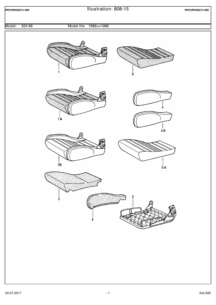 Exploded parts diagram — Sports seat