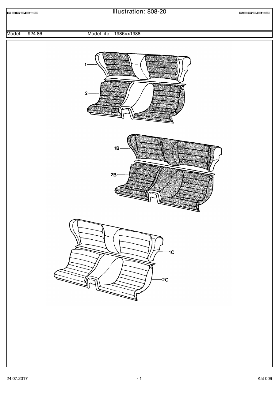 Exploded parts diagram — Back seat