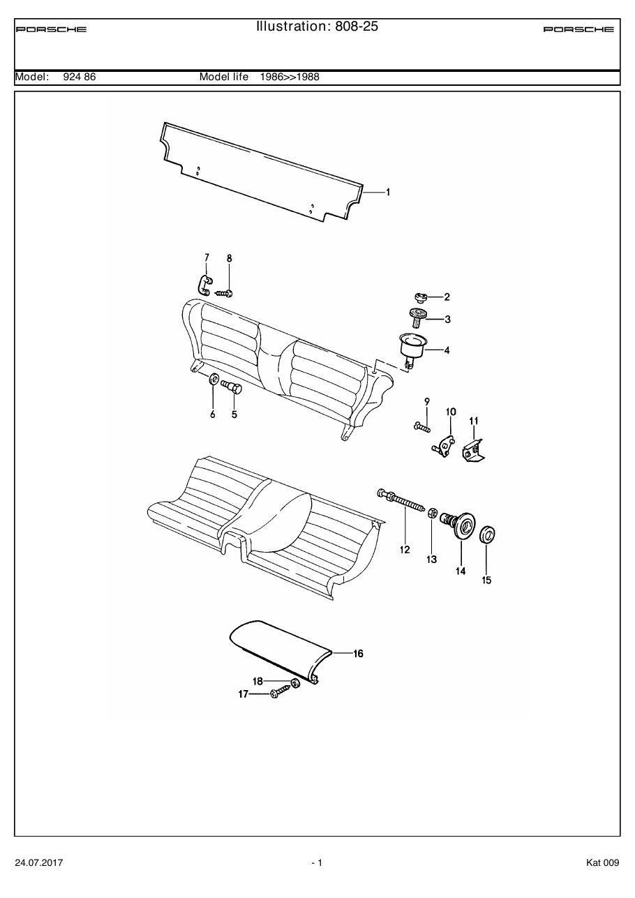 Exploded parts diagram — Back seat