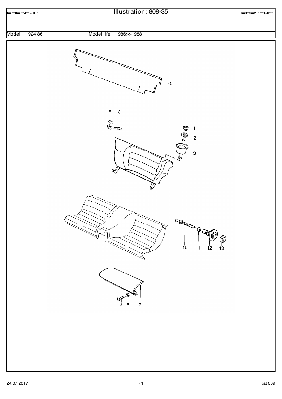 Exploded parts diagram — Back seat