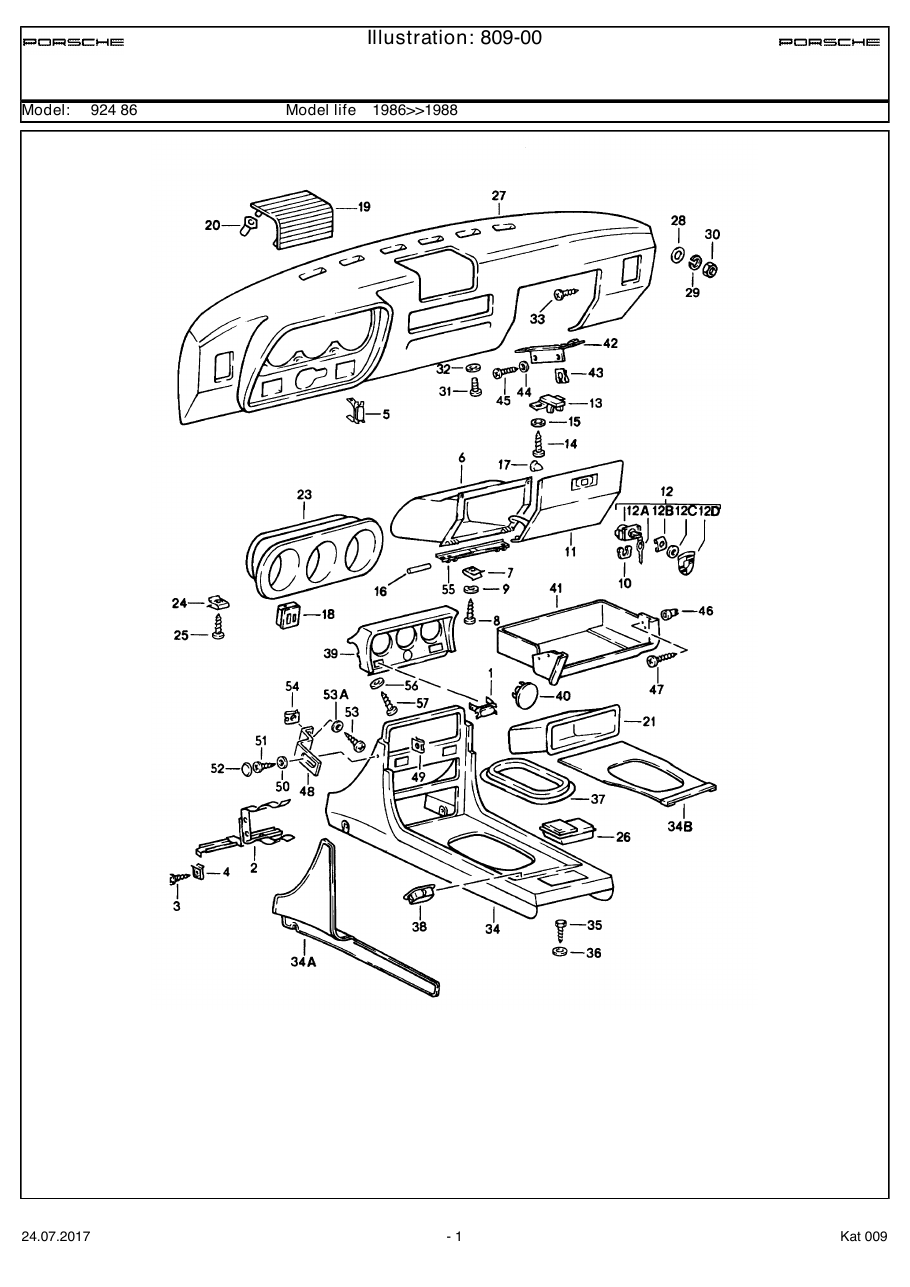Exploded parts diagram — Dashboard
