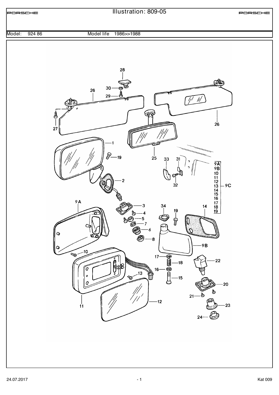 Exploded parts diagram — Rear-view mirror