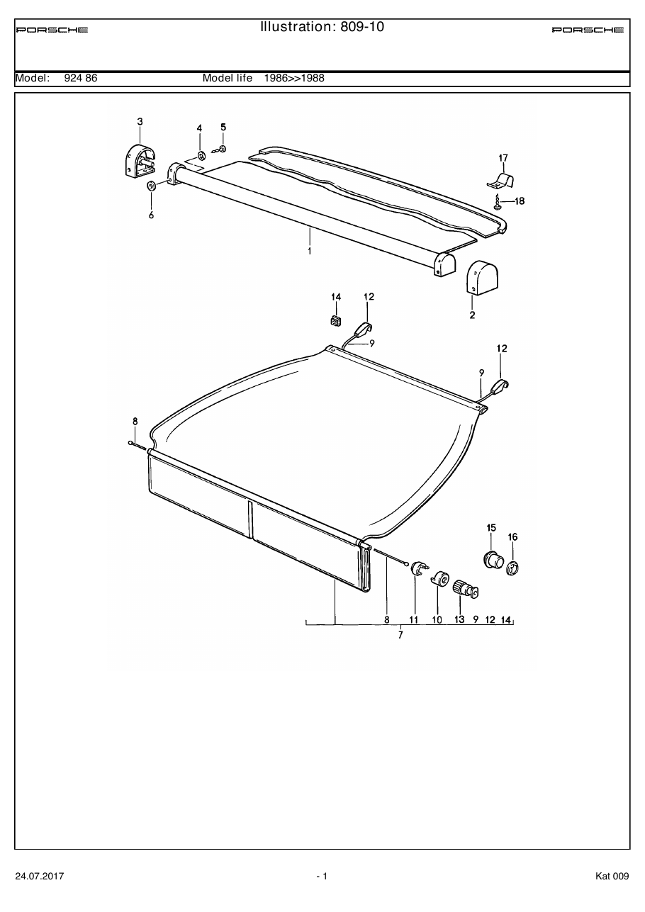 Exploded parts diagram — Luggage compartment cover