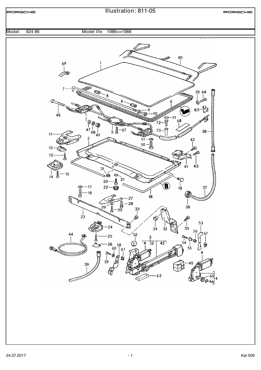 Exploded parts diagram — Lifting roof