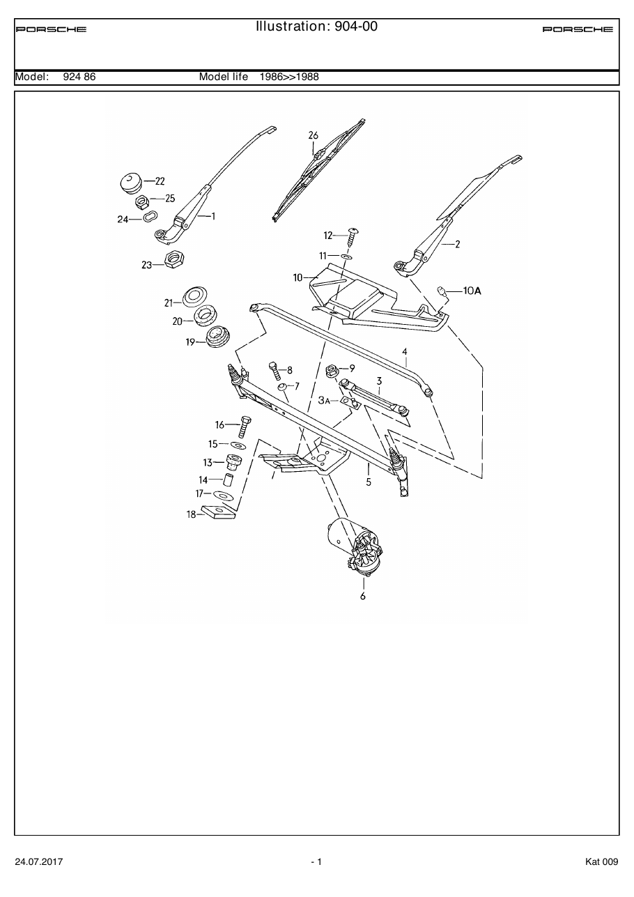 Exploded parts diagram — Windscreen wiper system