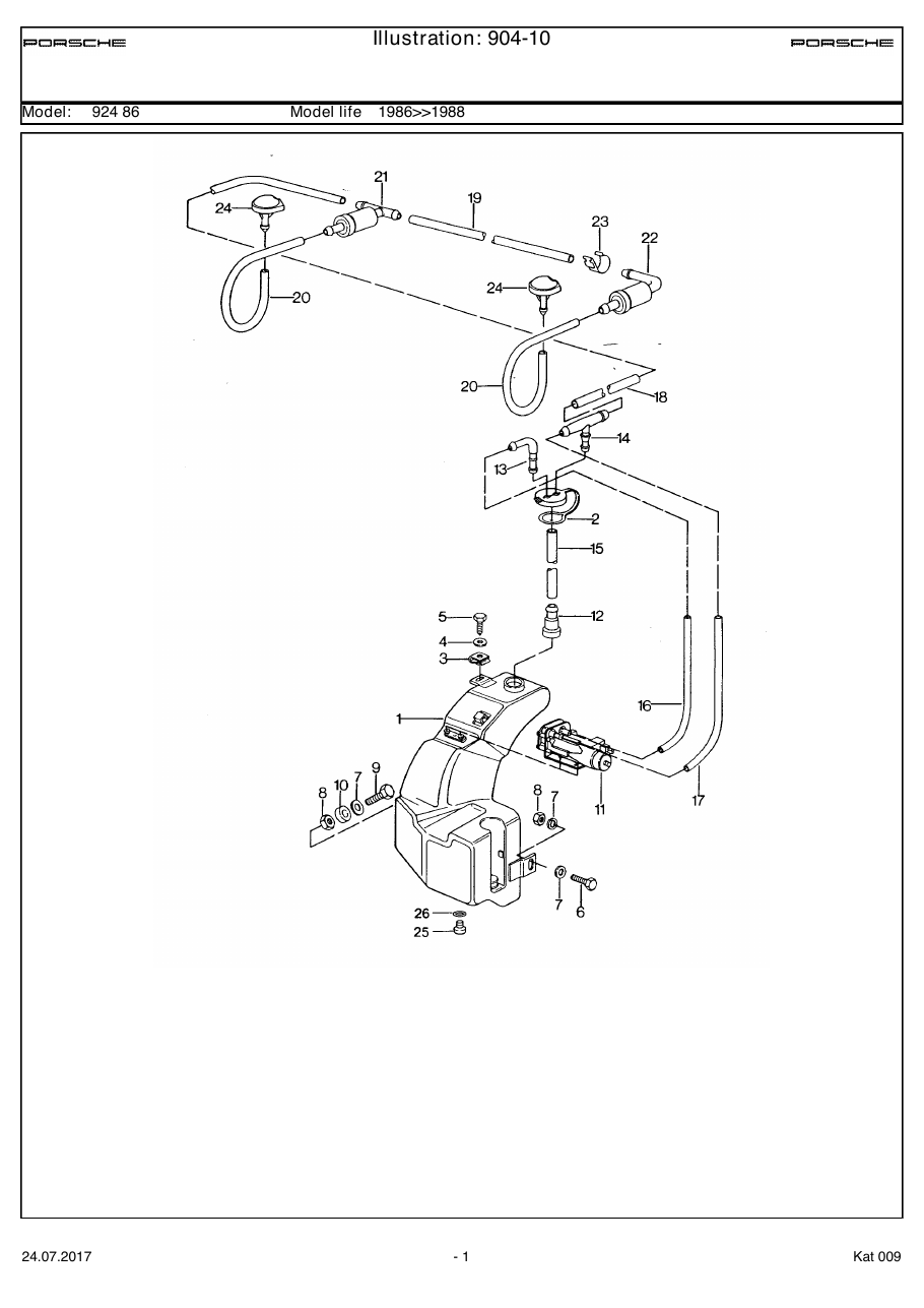 Exploded parts diagram — Windscreen washer system