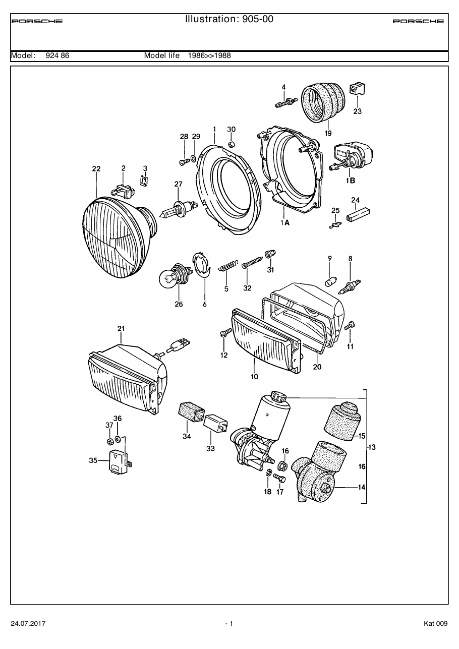 Exploded parts diagram — Headlamp