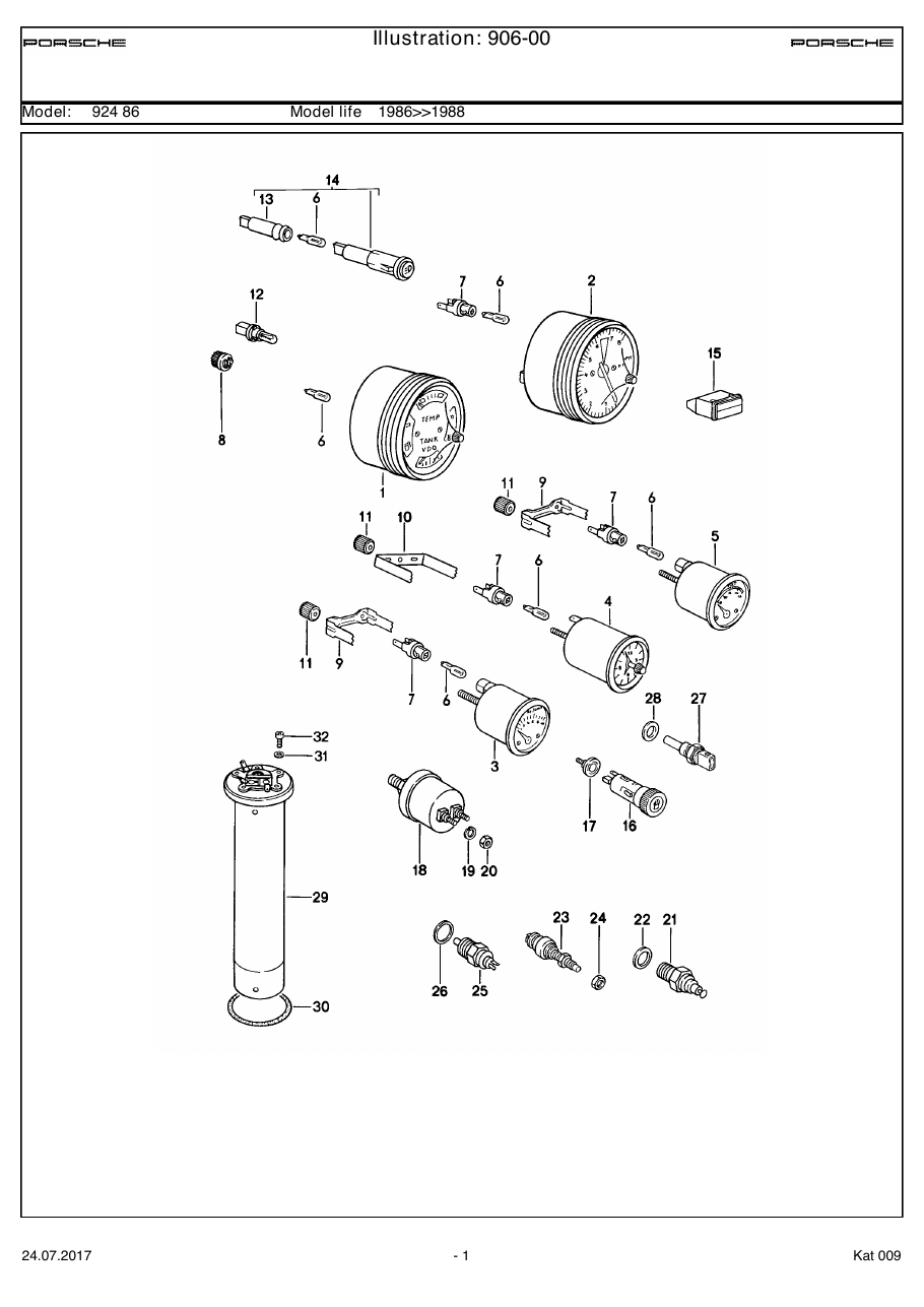 Exploded parts diagram — Instrument cluster