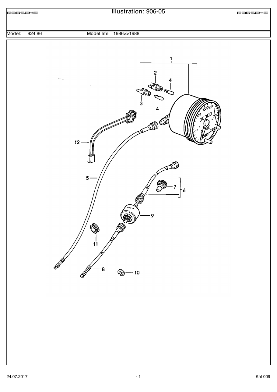 Exploded parts diagram — Speedometer