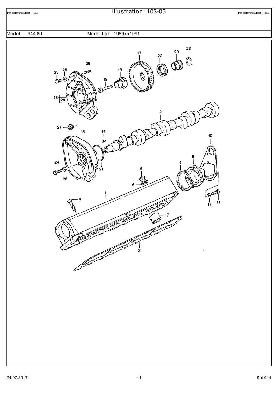 Exploded parts diagram — Camshaft housing