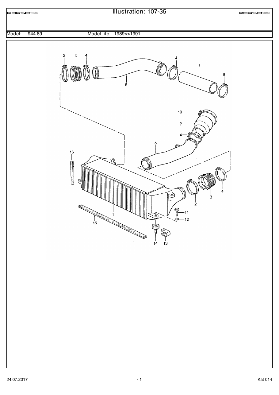 Exploded parts diagram — Charge air cooler