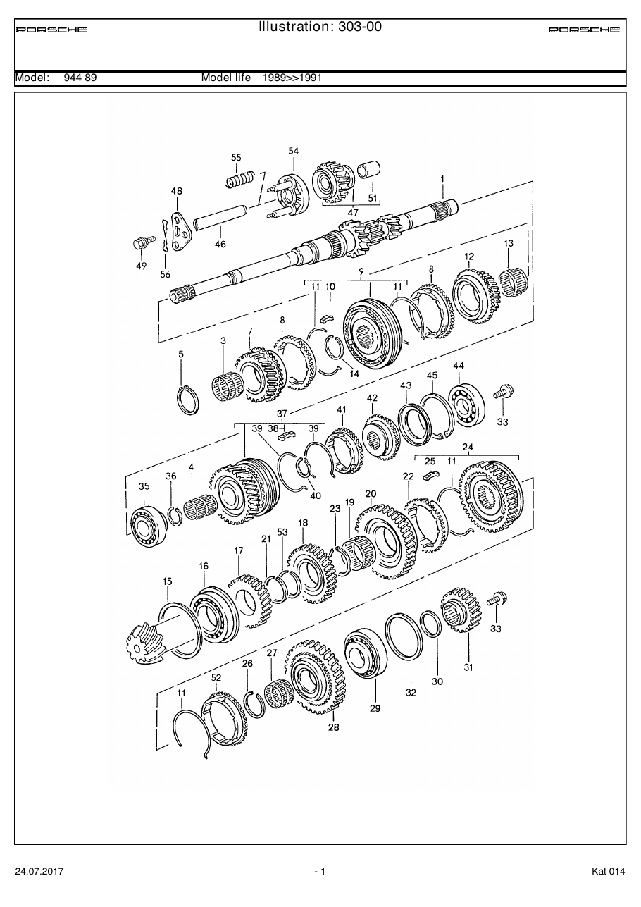 Exploded parts diagram — Gears and shafts