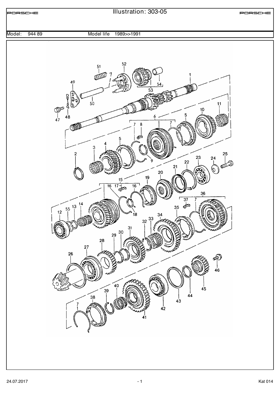Exploded parts diagram — Gears and shafts