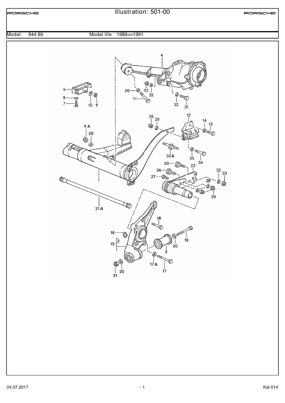 Exploded parts diagram — Rear axle carrier