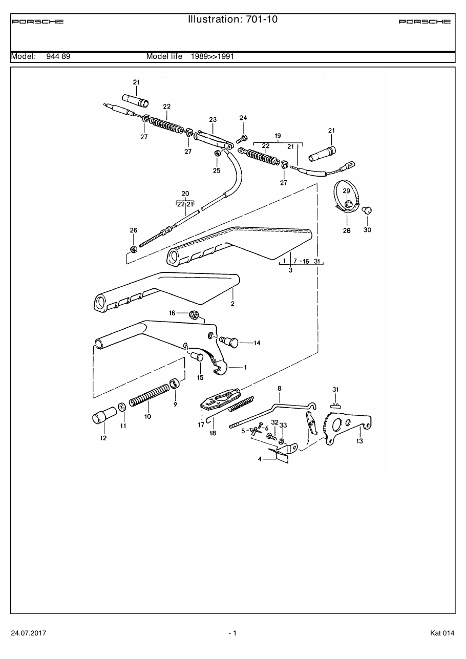 Exploded parts diagram — Parking-brake lever