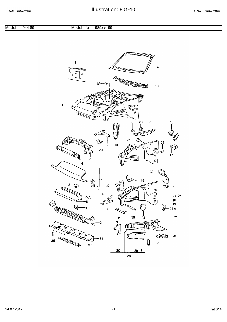 Exploded parts diagram — Body front section
