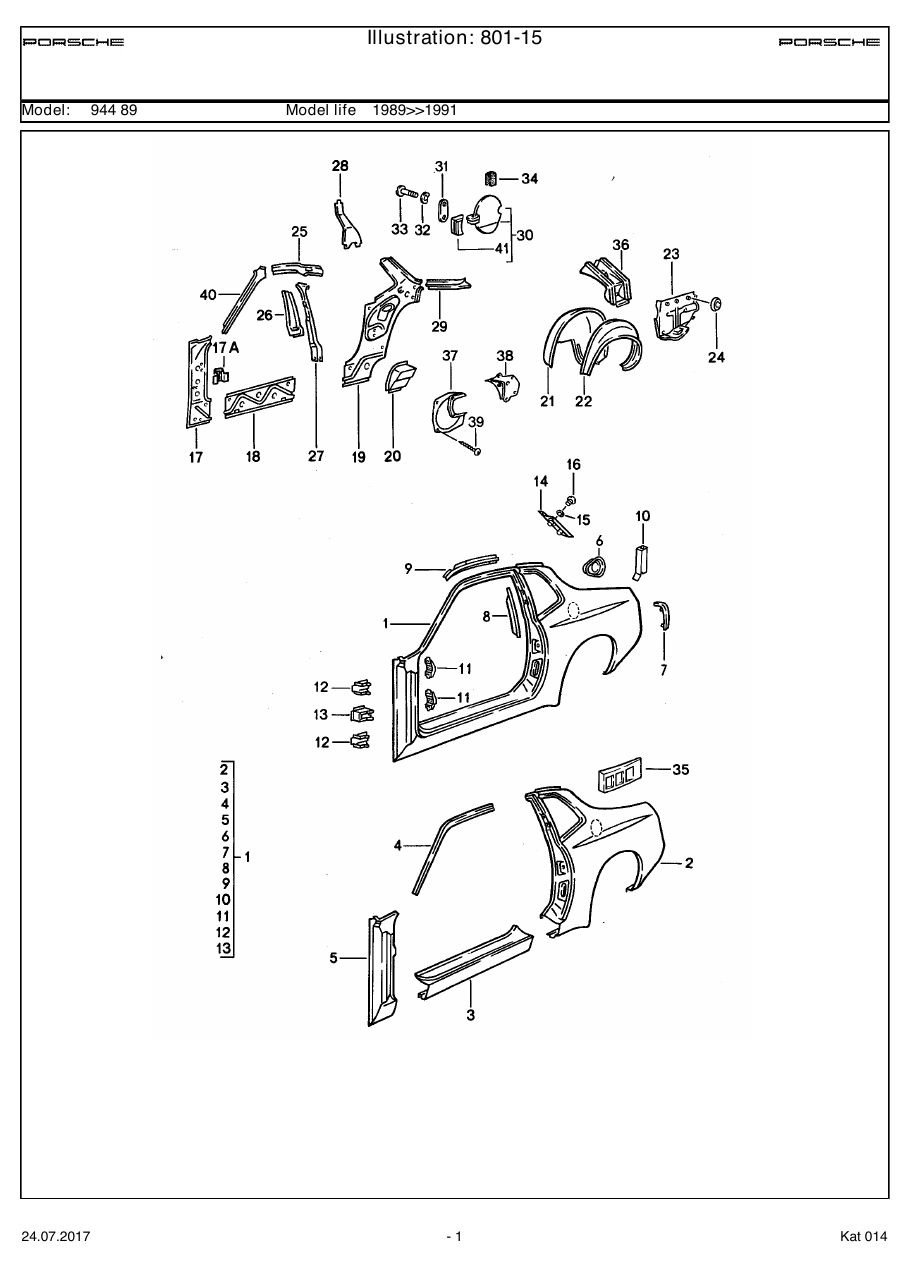 Exploded parts diagram — Side section
