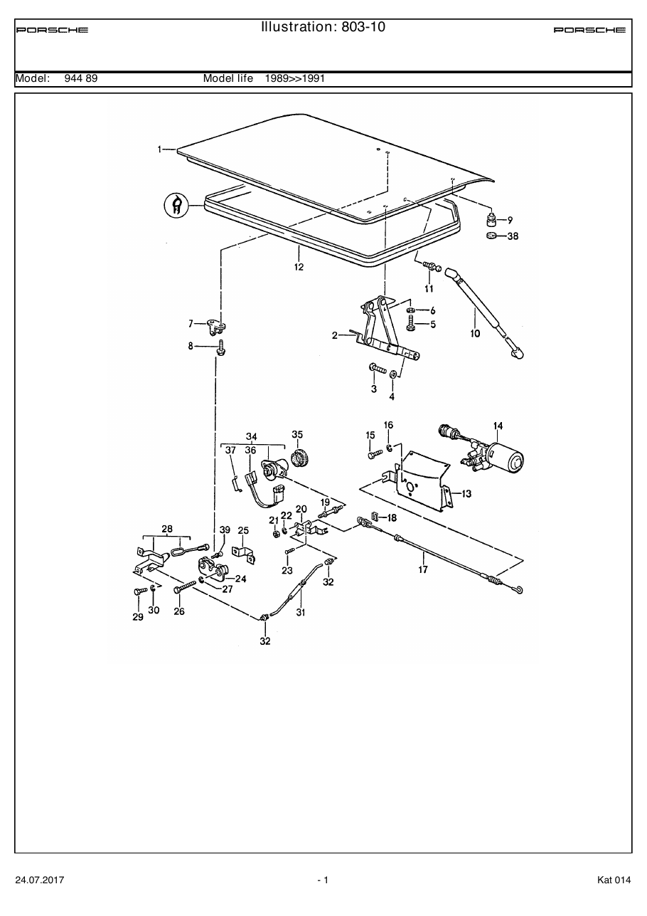 Exploded parts diagram — Rear lid