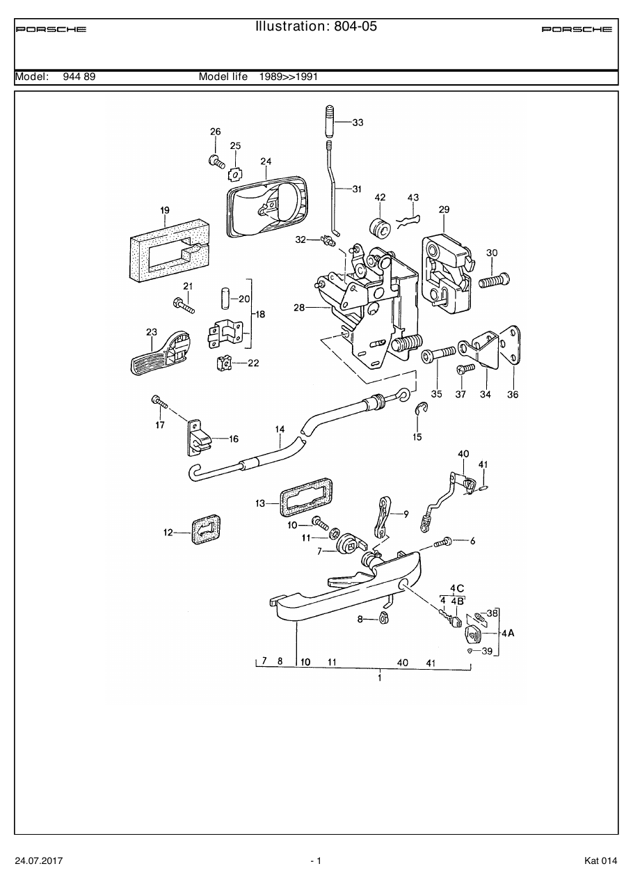 Exploded parts diagram — Outer door handle