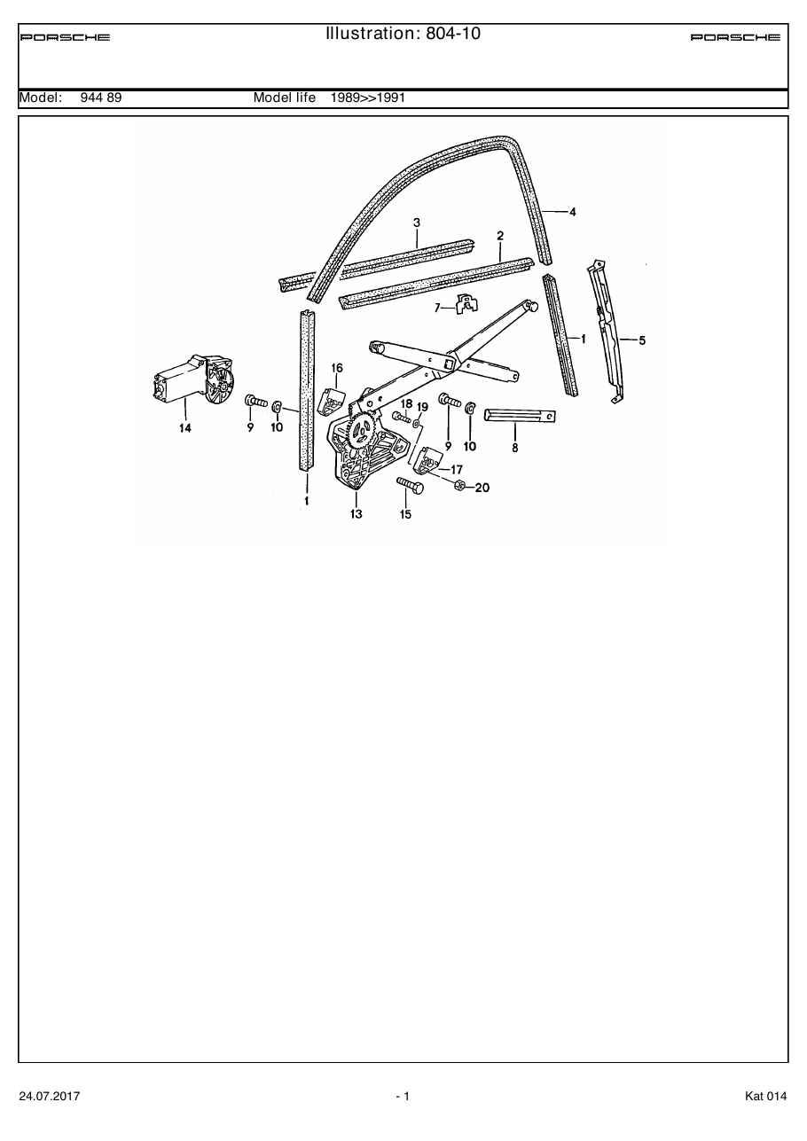 Exploded parts diagram — Power windows