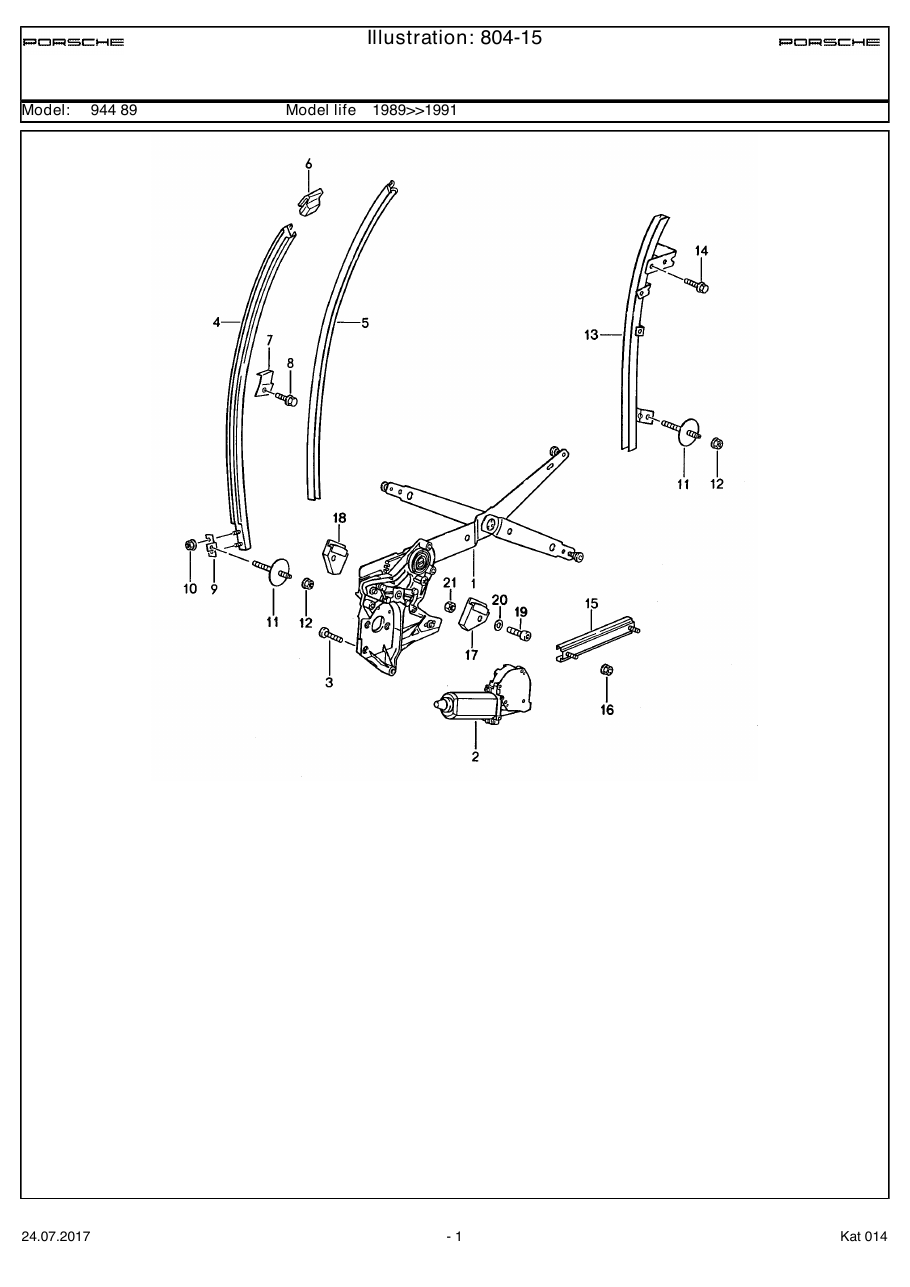 Exploded parts diagram — Power windows