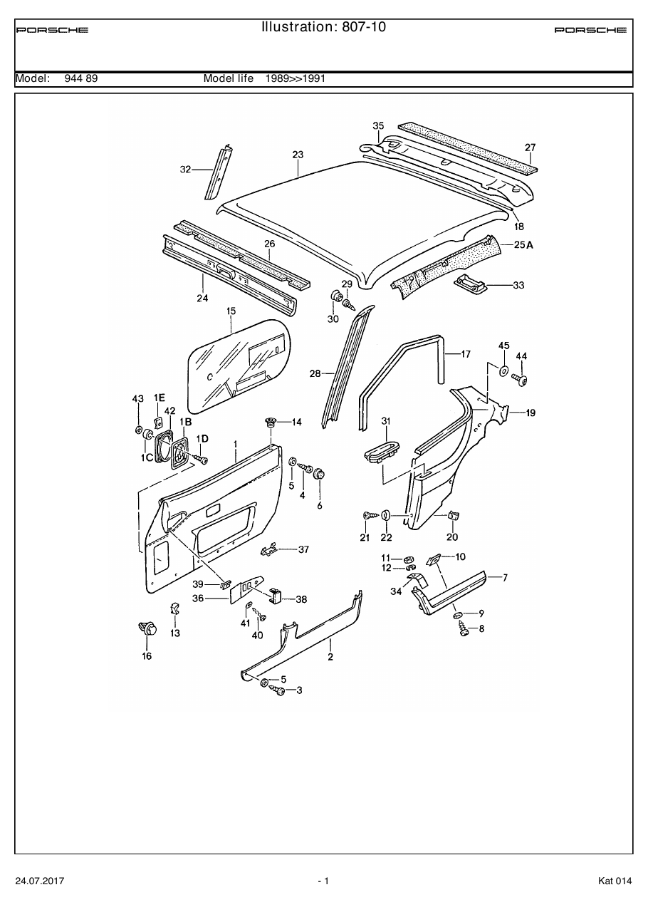Exploded parts diagram — Door trim panel