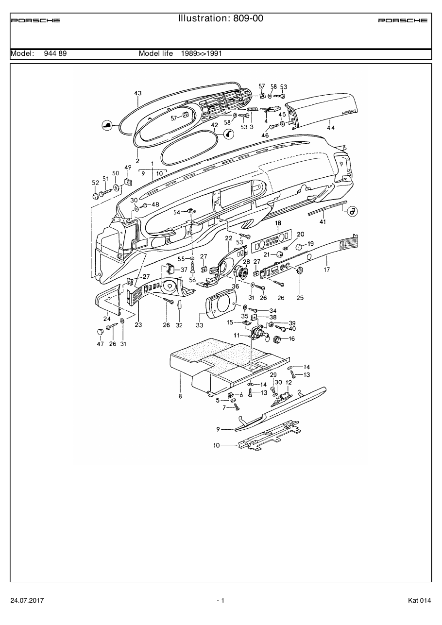 Exploded parts diagram — Dashboard trim