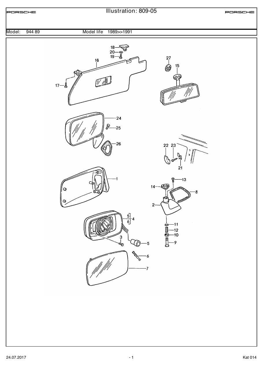 Exploded parts diagram — Sun visor