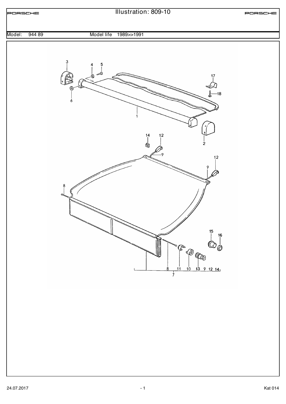 Exploded parts diagram — Luggage compartment cover