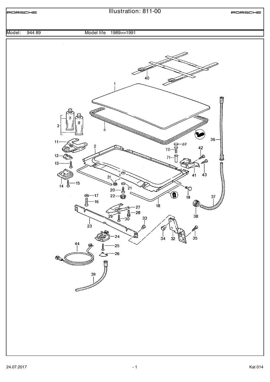 Exploded parts diagram — Lifting roof