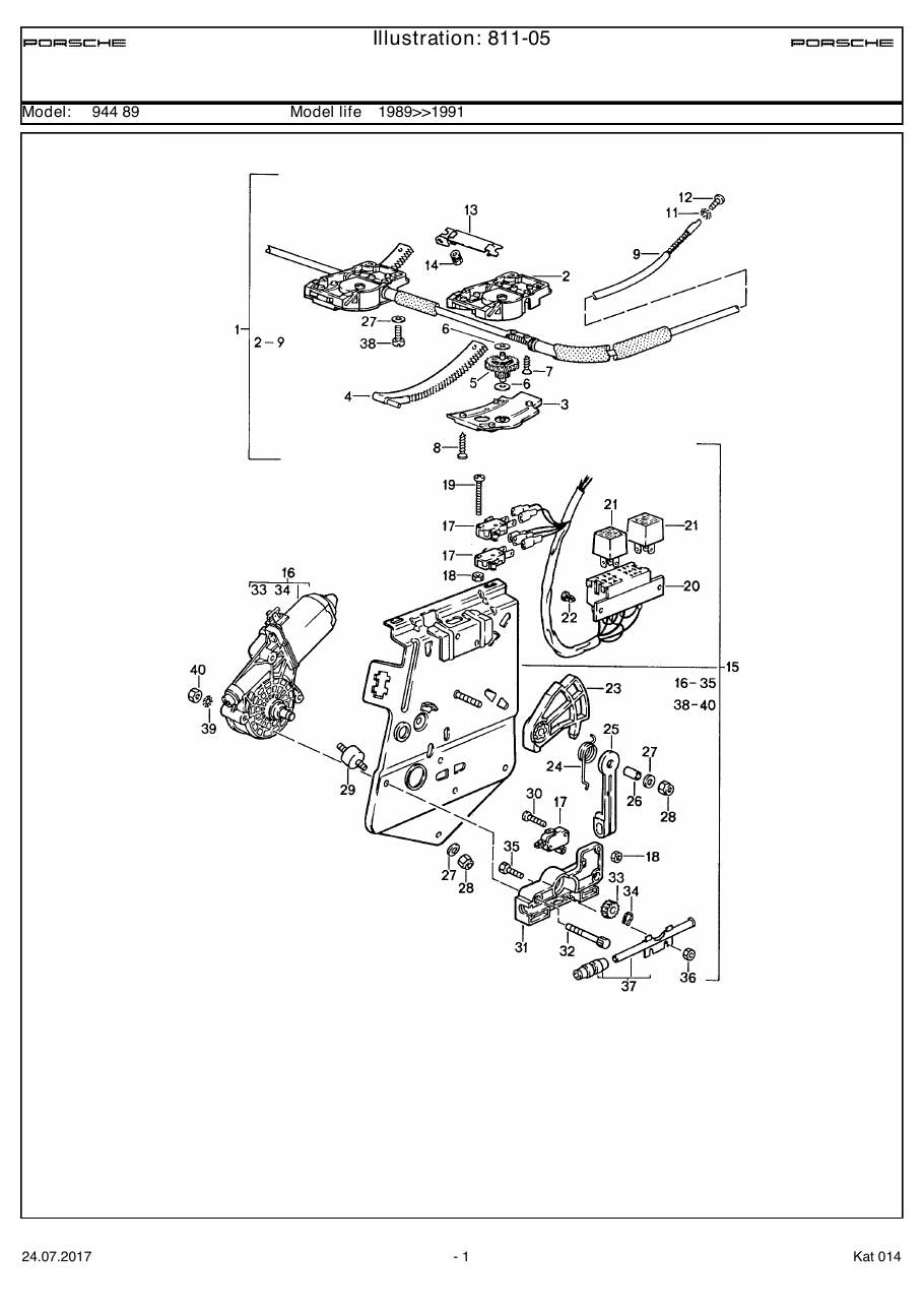 Exploded parts diagram — Lifting roof