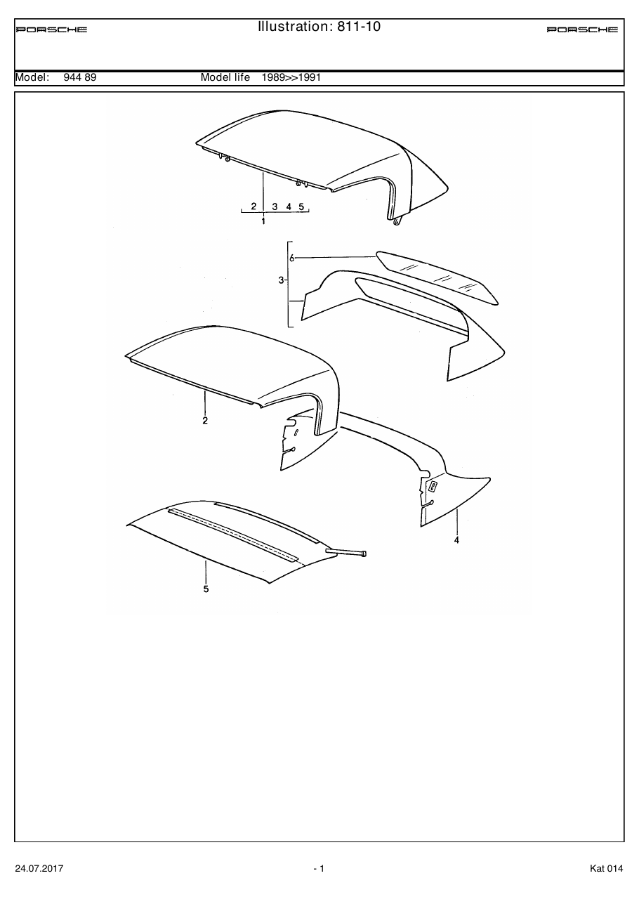 Exploded parts diagram — Convertible top