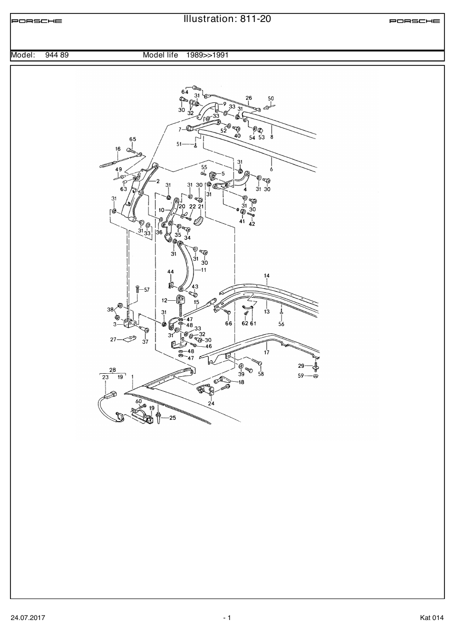 Exploded parts diagram — Convertible top frame