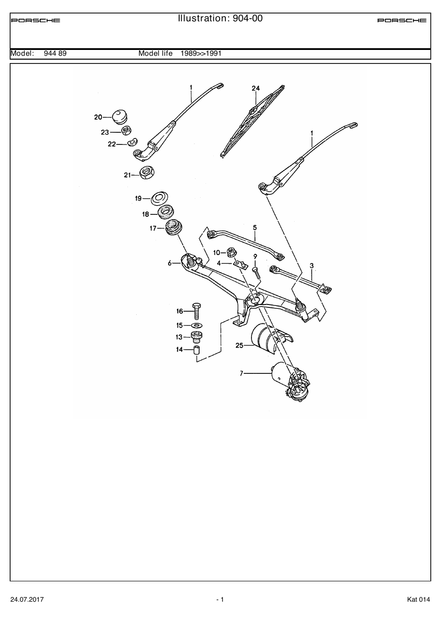 Exploded parts diagram — Windscreen wiper system