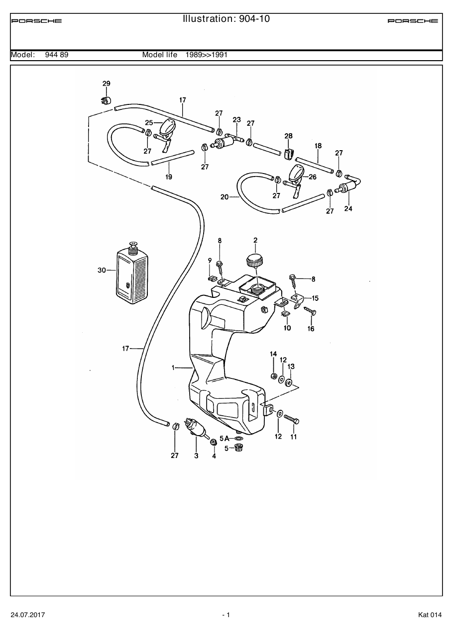 Exploded parts diagram — Windscreen washer system