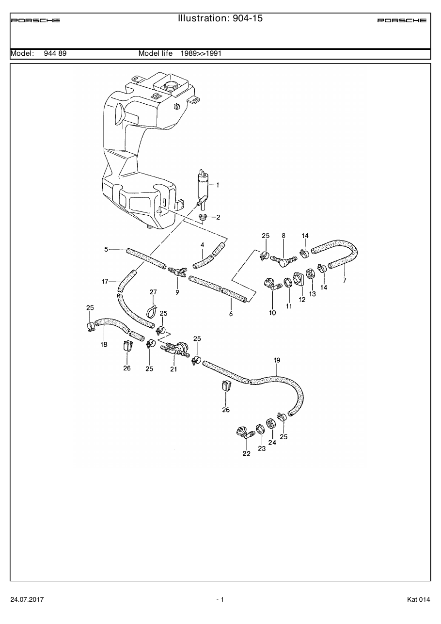 Exploded parts diagram — Headlight washer system