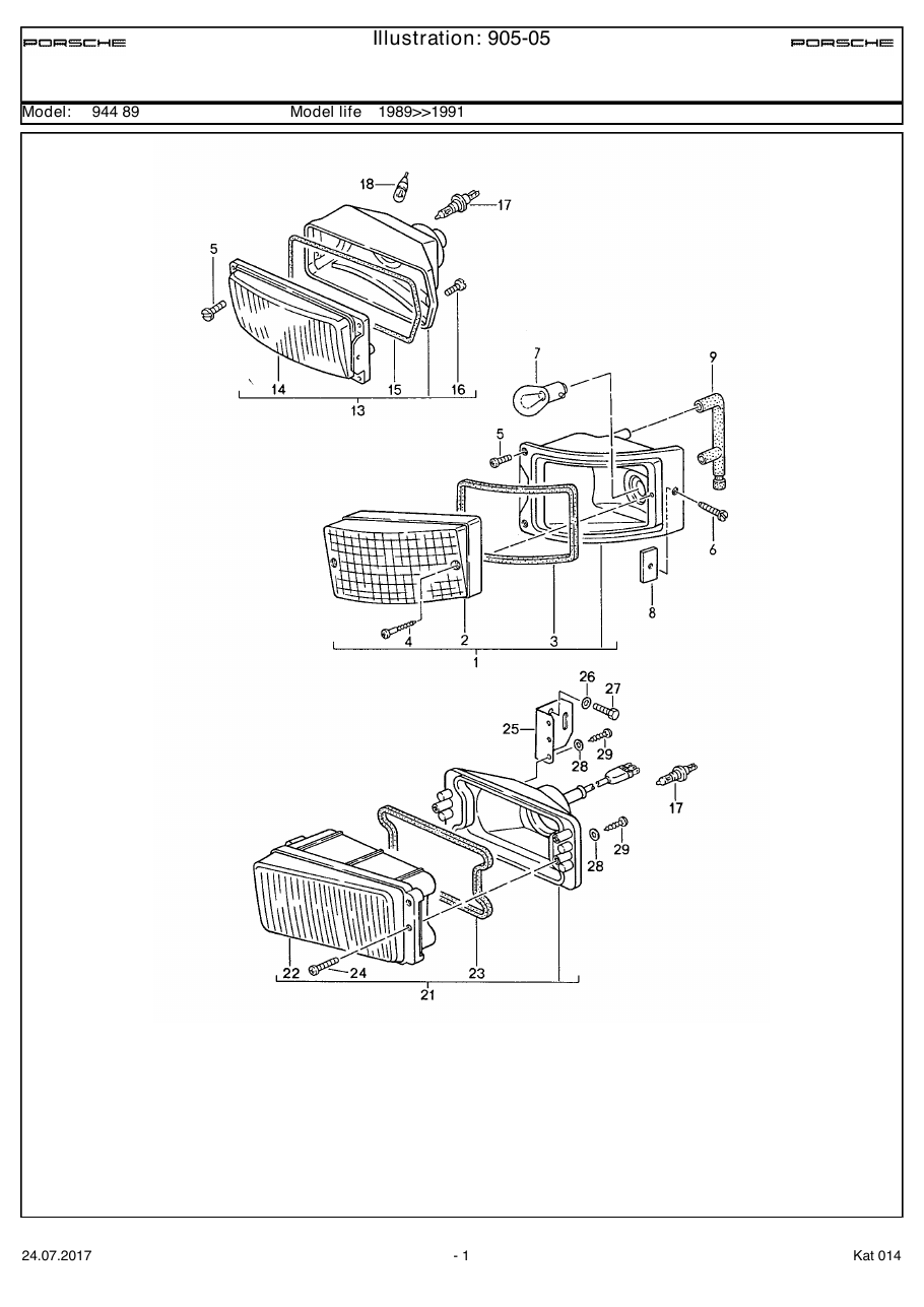 Exploded parts diagram — Additional headlamp