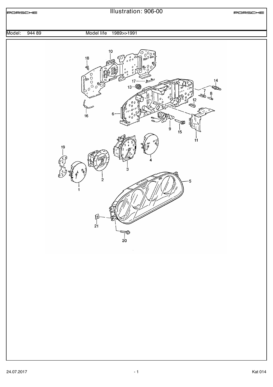 Exploded parts diagram — Instrument cluster