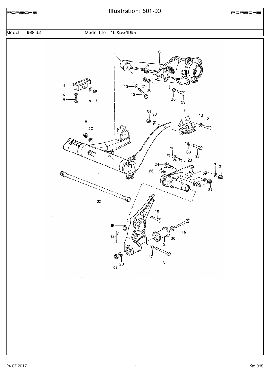 Exploded parts diagram — Rear axle carrier