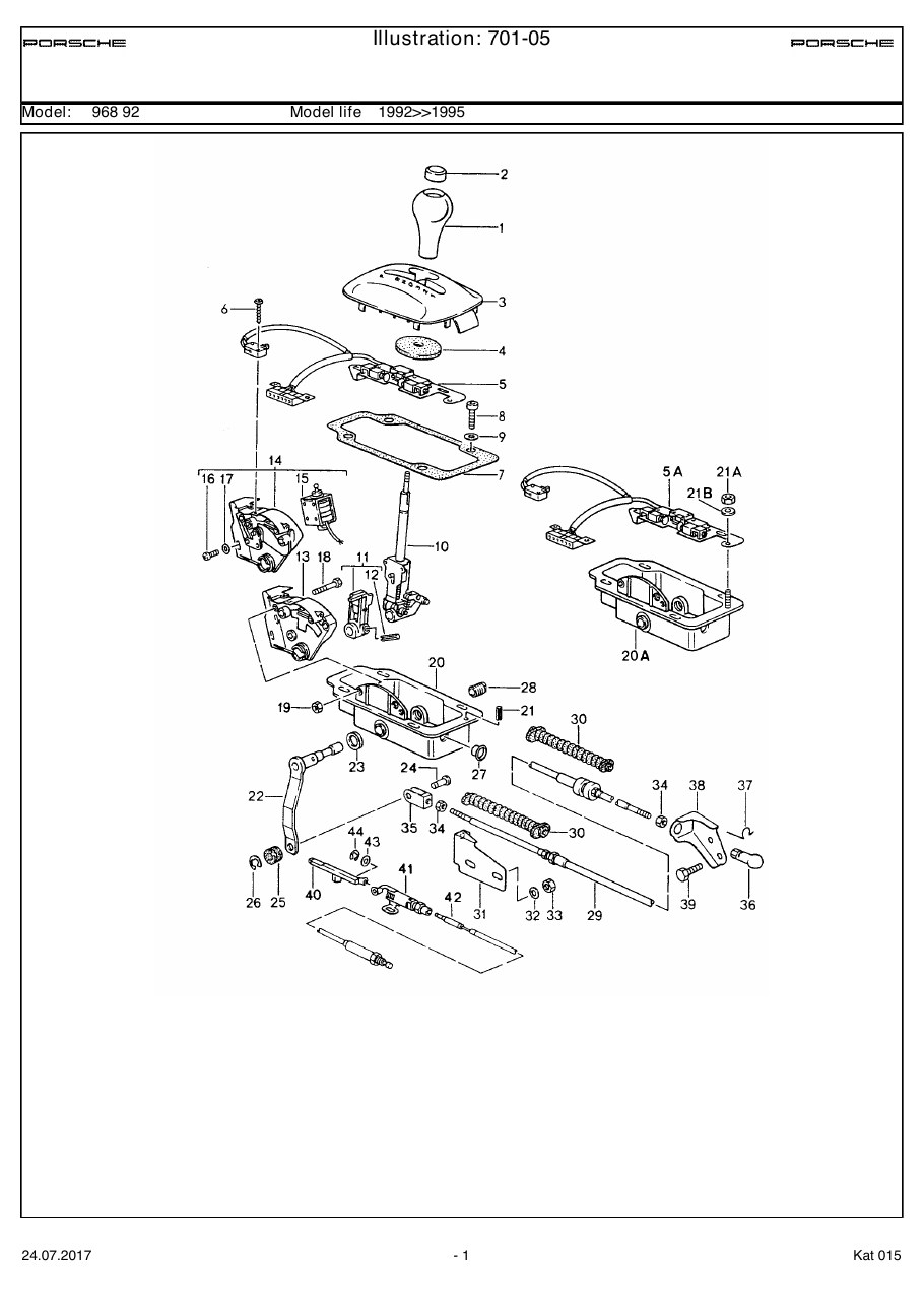 Exploded parts diagram — Selector lever