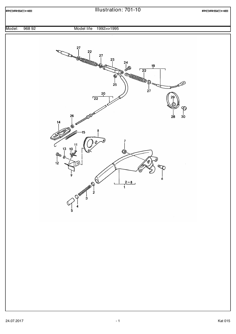 Exploded parts diagram — Parking-brake lever