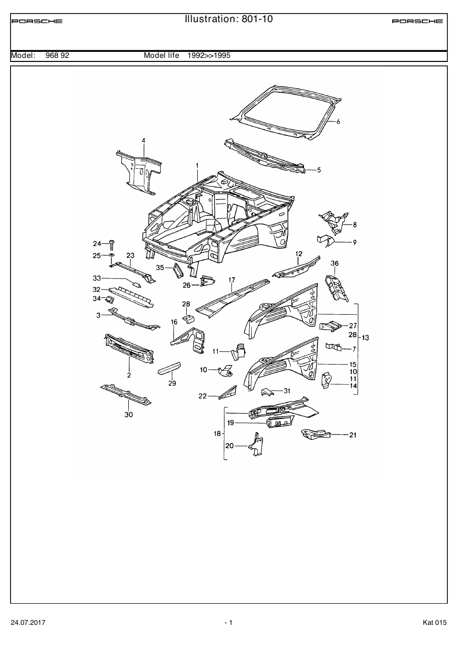 Exploded parts diagram — Body front section