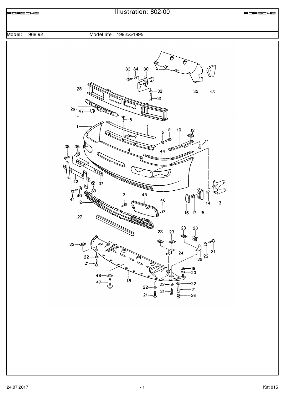 Exploded parts diagram — Front apron