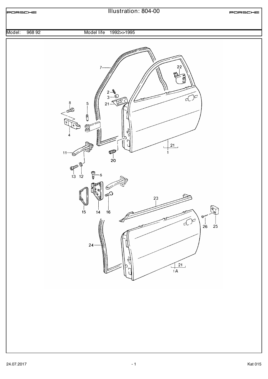Exploded parts diagram — Door