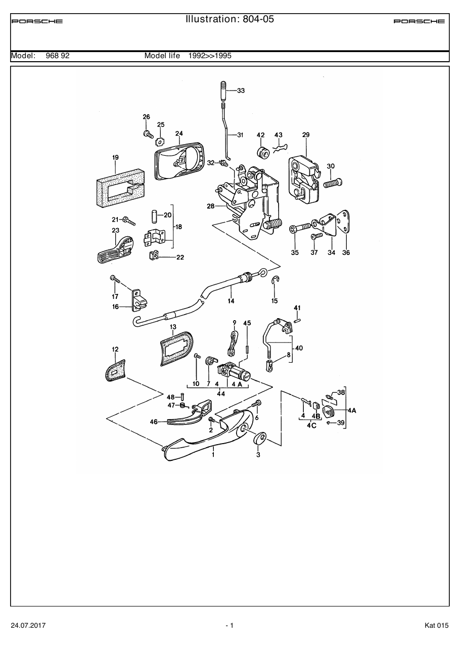 Exploded parts diagram — Outer door handle