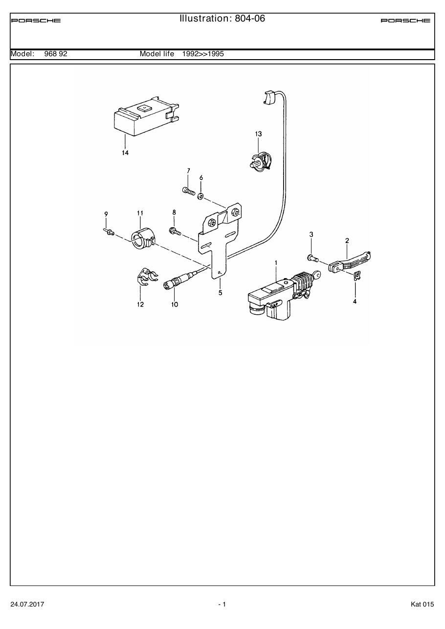Exploded parts diagram — Central locking system