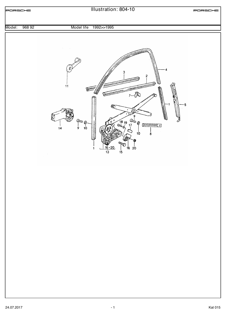 Exploded parts diagram — Power windows