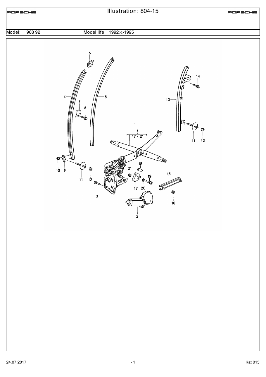 Exploded parts diagram — Power windows