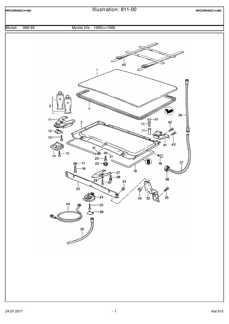 Exploded parts diagram — Lifting roof