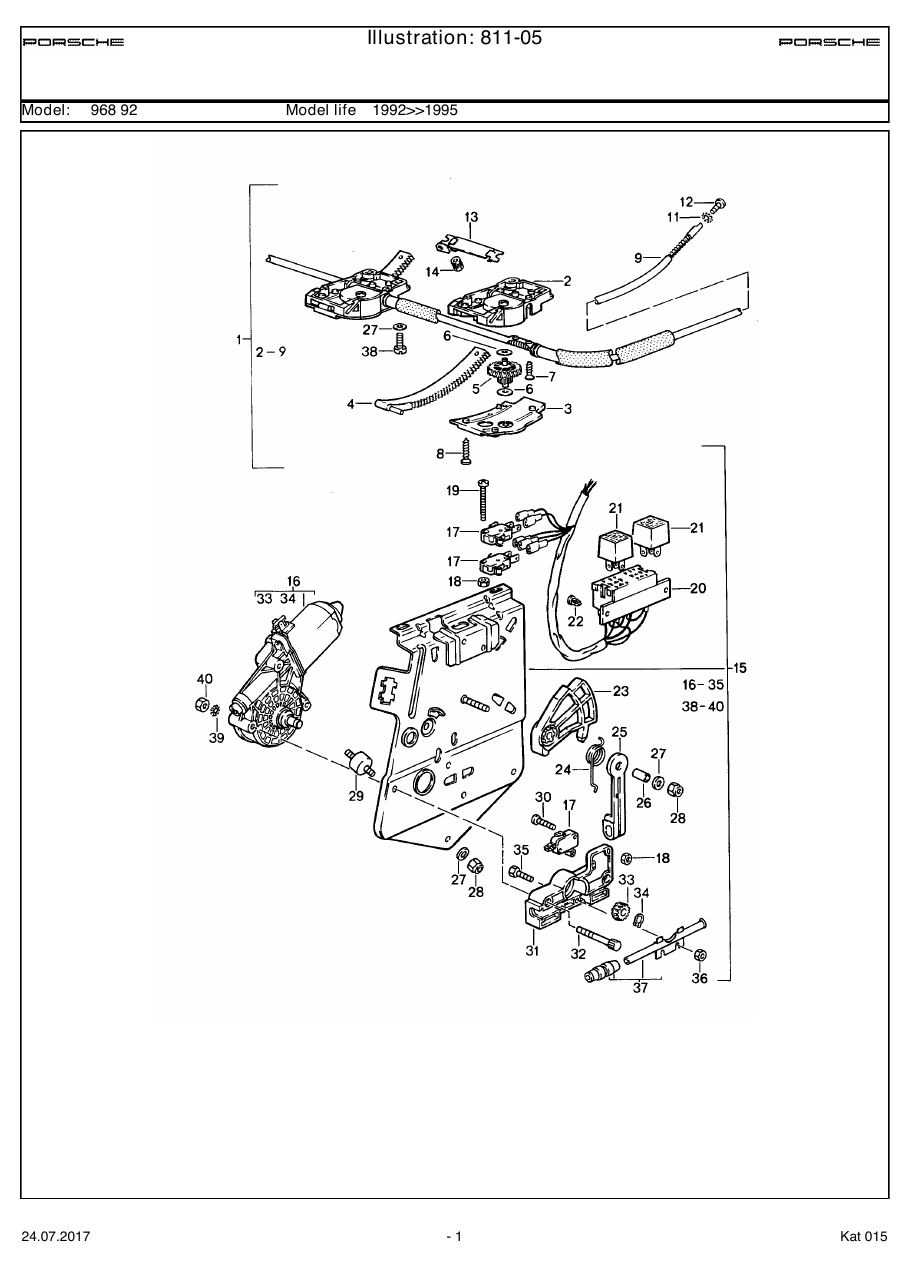 Exploded parts diagram — Lifting roof